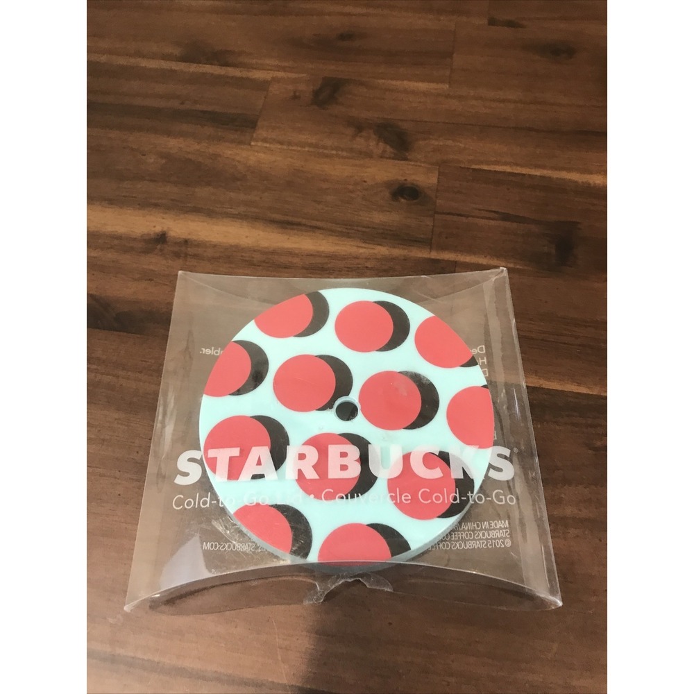 Starbucks Teal Cold-To-Go Lid Pink/Black Circles NEW cover seal 4" radius